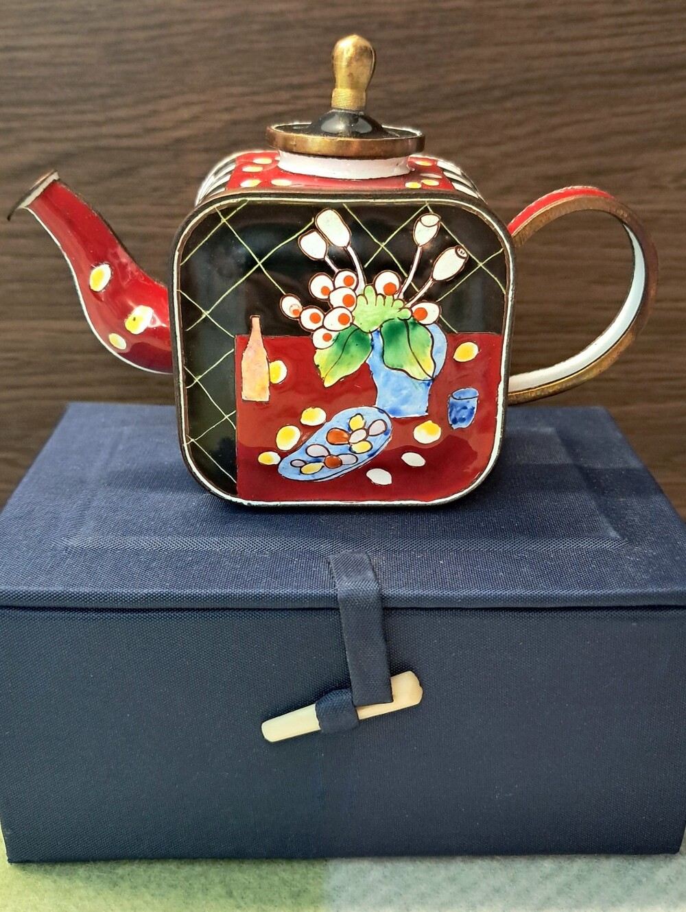 Charlotte Di Vita Trade+Aid Miniature Copper Enamel Teapot 610 Red Matisse - Picture 2 of 7